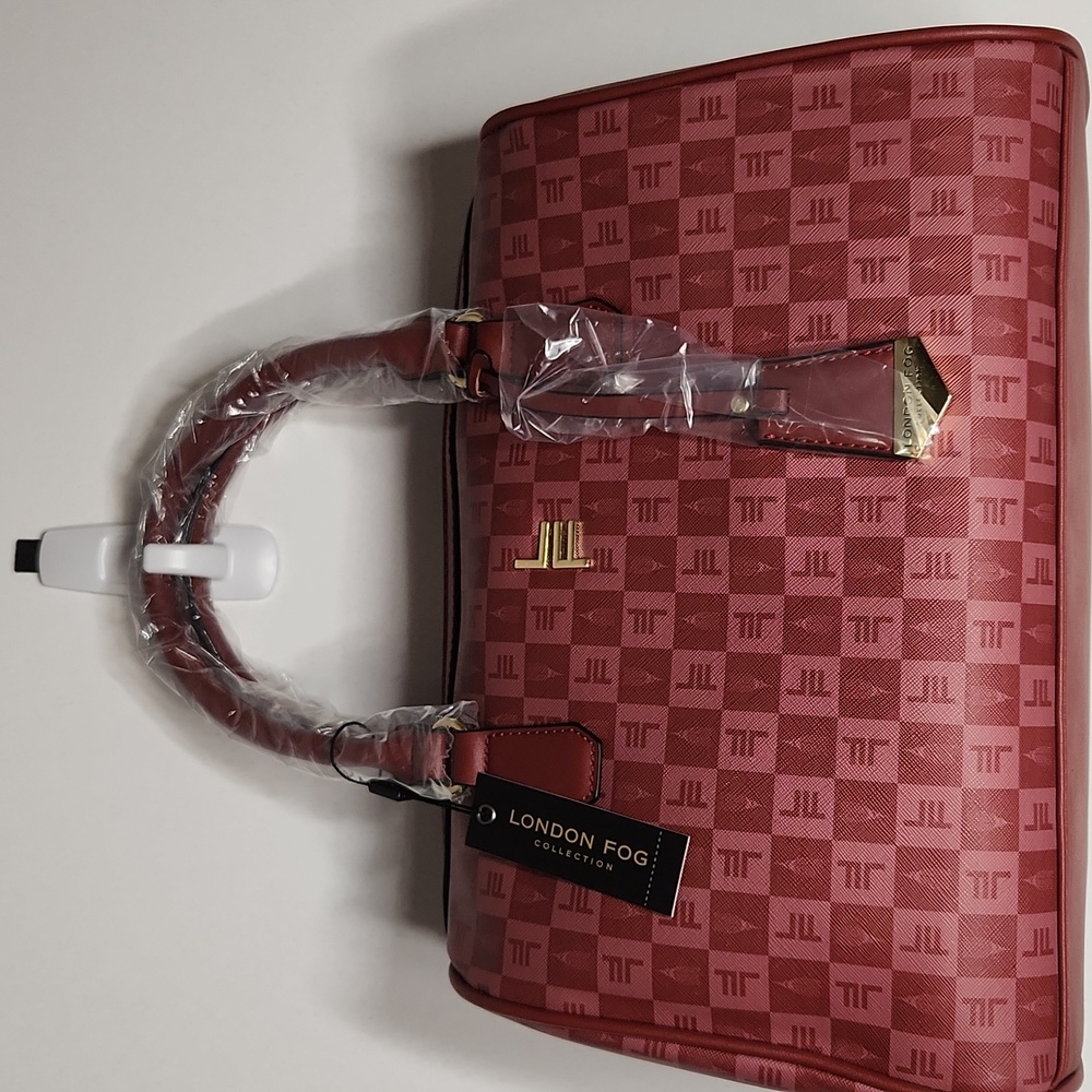 London Fog Red Patterned Satchel Handbag